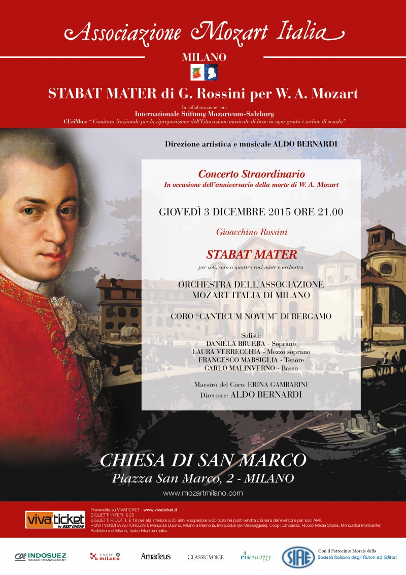 STABAT MATER di ROSSINI PER WOLFGANG AMADEUS MOZART ! Milano 3 Dicembre 2015