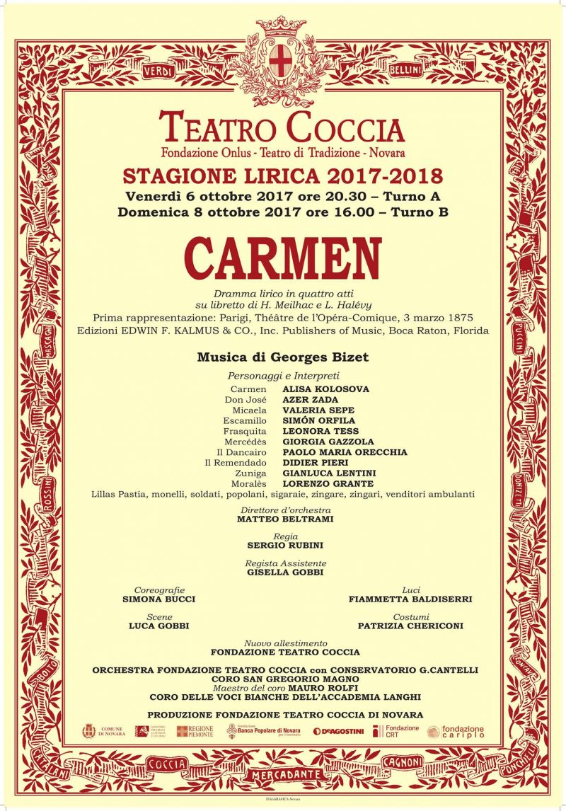 TEATRO COCCIA di NOVARA: CARMEN 6 – 8 OTTOBRE 2017