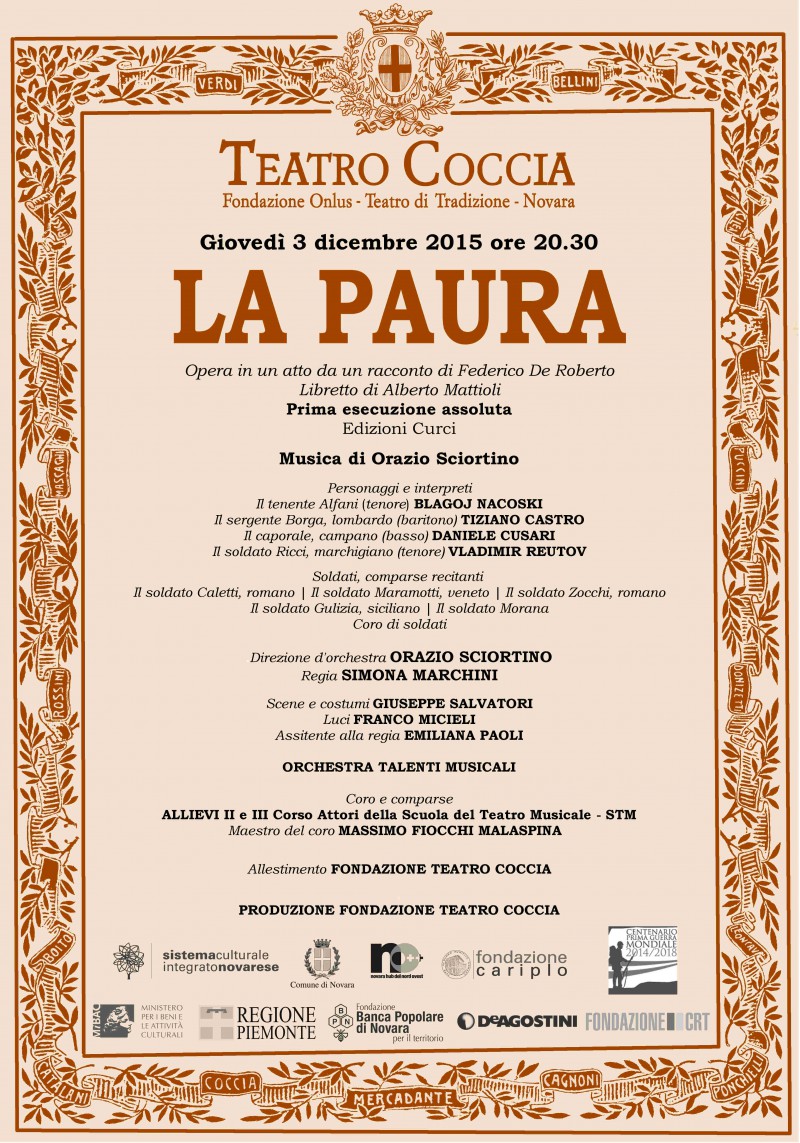 LA PAURA Giovedì 3 dicembre 2015, ore 20.30 Teatro Coccia – Novara