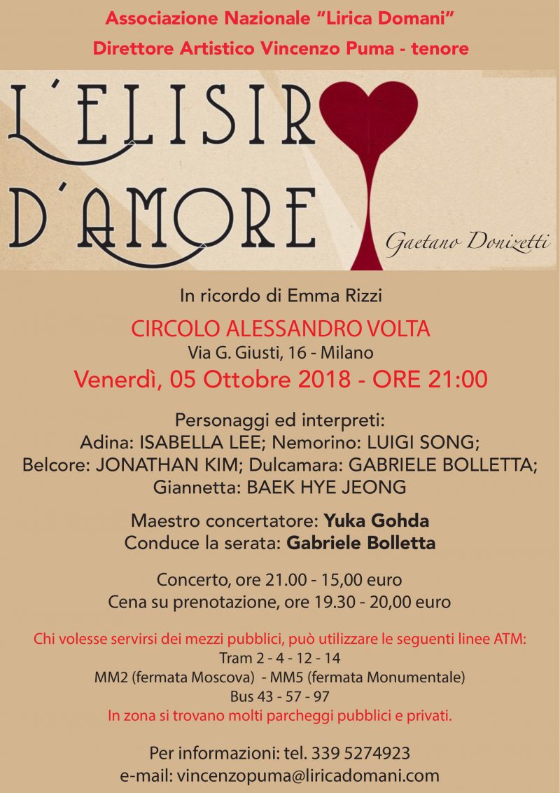 MILANO: Elisir d’amore – 5 ottobre 2018