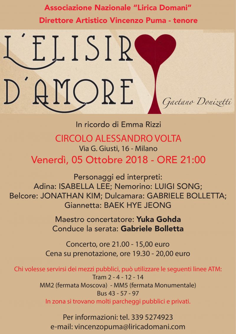 MILANO: Elisir d’amore – 5 ottobre 2018